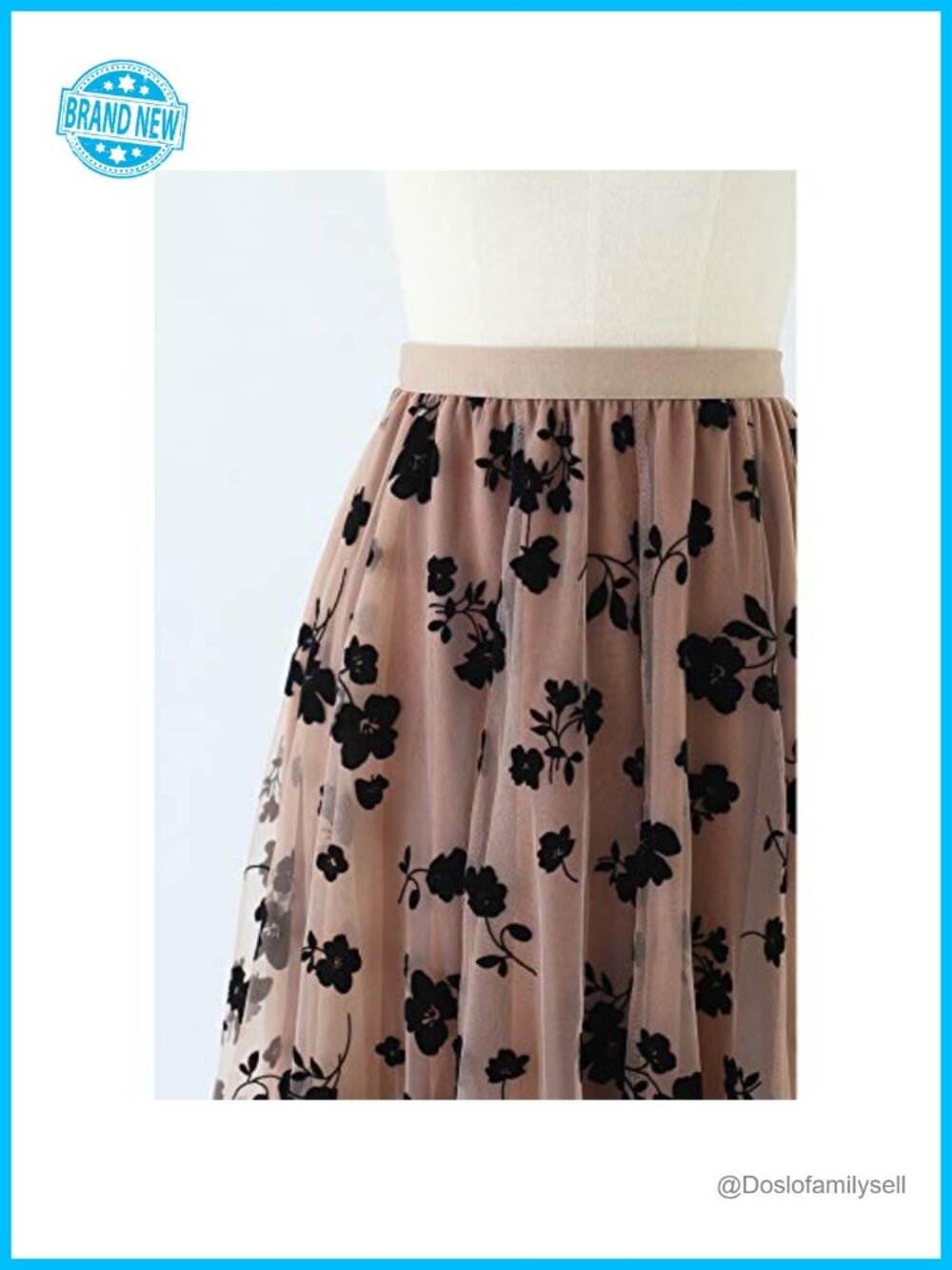 3D Posy Double-Layered Mesh Midi Skirt - Romantic Floral High Rise A-Line - Picture 4 of 7